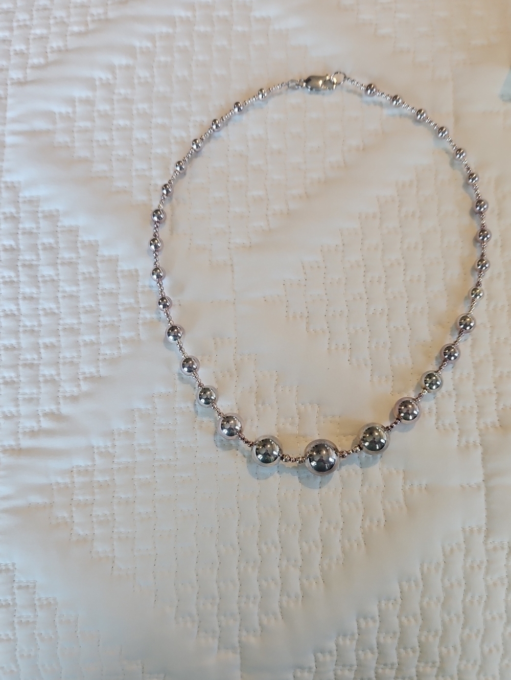 Polished Silver Bead Necklace - Women Jewelry
